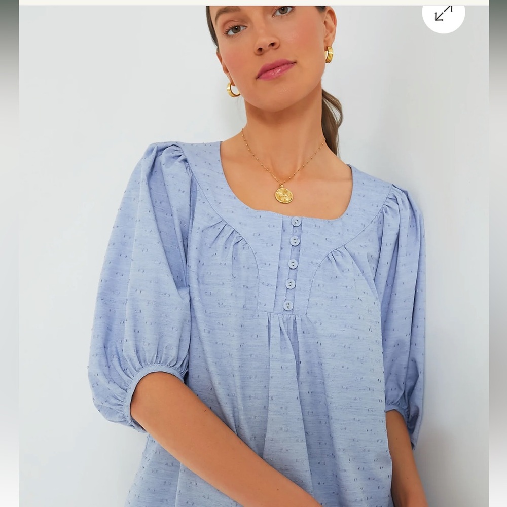 Pomander Place Light Blue Puff Sleeve Square Neck Top